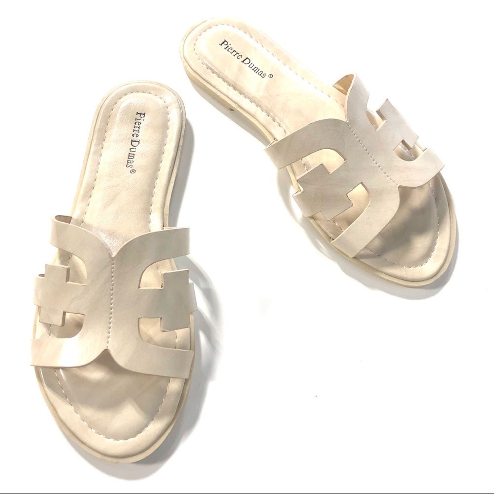 Pierre Dumas Nude Cream Strappy Flip Flop Sandals